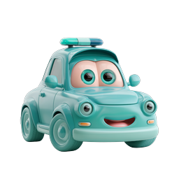 Personagem de Carro de Polícia de Desenho Animado - Ícone Estilo Argila 3D