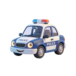 Cute Cartoon Police Car 3D Icon | Law Enforcement
