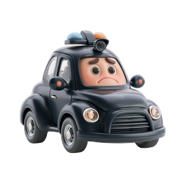Sad Cartoon Police Car Character 3D Icon
