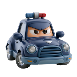 Cartoon Police Car Character Icon - 3D Animated Mascot
