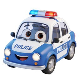 Cute Cartoon Police Car 3D Icon - Kids Friendly Design