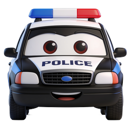 Cute 3D Cartoon Police Car Icon with Friendly Face