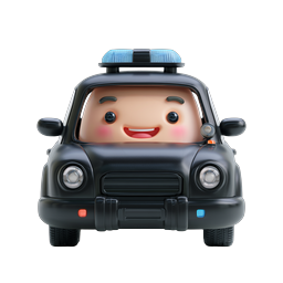 Icono de coche de policía de dibujos animados lindo - Diseño de personaje 3D