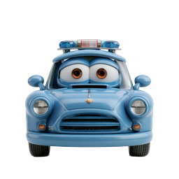 Cute Cartoon Police Car Character Icon - 3D Rendered