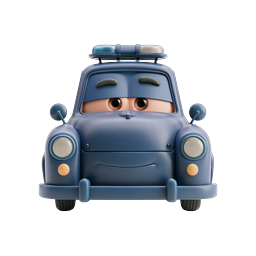 Cute Cartoon Police Car Character Icon | 3D Rendered