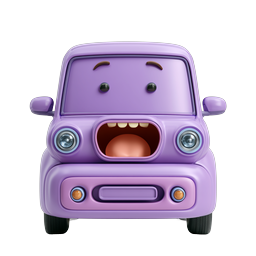 Cute Cartoon Purple Car Character 3D Icon