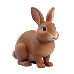Cute Cartoon Rabbit 3D Render Icon - Brown Bunny Character