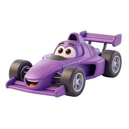 Cartoon Purple Race Car Icon - 3D Clay Style F1