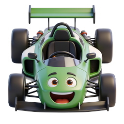Cute Cartoon Green Race Car Icon with Smiling Face