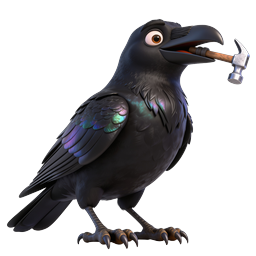 Cartoon Raven Holding Hammer 3D Icon