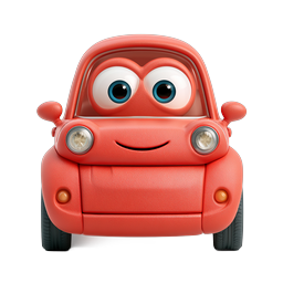 Cartoon Red Car Character Icon - Cute 3D Clay Style