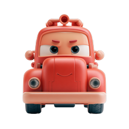 Cute Cartoon Red Car Character Icon - 3D Render
