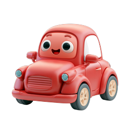 Cute Cartoon Red Car Icon - Friendly 3D Vehicle