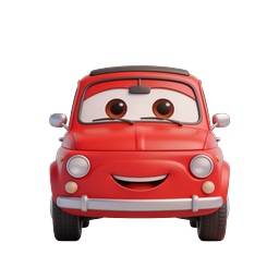 Cute Cartoon Red Car Icon with Smiling Face | 3D Render