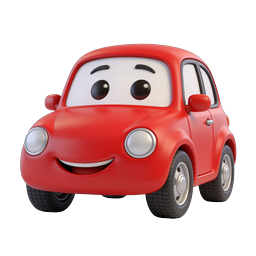 Cute Cartoon Red Car Icon - 3D Animated Vehicle