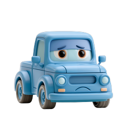 Cartoon Sad Blue Truck 3D Icon | Friendly Vehicle Character
