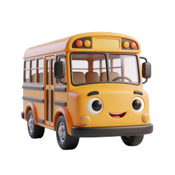 Cute Cartoon School Bus Icon - 3D Character Design