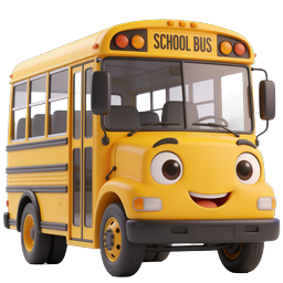 Cartoon School Bus Character Icon - 3D Rendered