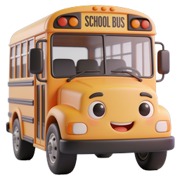 Cheerful Cartoon School Bus Icon - 3D Educational Transport