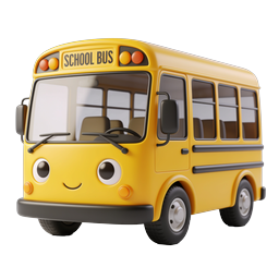 Cute Cartoon School Bus 3D Icon - Clay Style