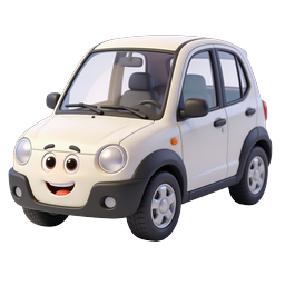 Cartoon Smart Car with Friendly Face - 3D Icon