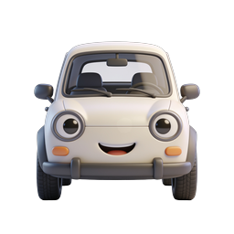 Cute Cartoon Smiling Car Icon - 3D Clay Style