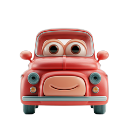 Cute Cartoon Smiley Red Car Icon - 3D Clay Style