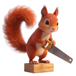 Cute Cartoon Squirrel with Hand Saw - 3D Icon