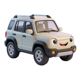Cute Cartoon SUV Car Icon - 3D Rendered Character Vehicle