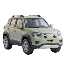 Cute Cartoon Green SUV Car Icon - 3D Clay Style