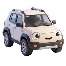 Cute Cartoon SUV Car 3D Icon with Smiling Face