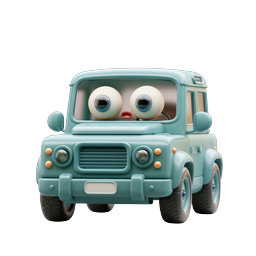 Cute Cartoon SUV Character 3D Icon with Big Eyes
