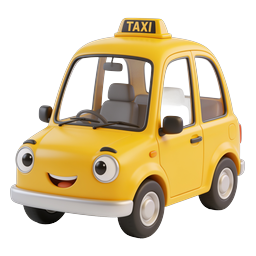 Cute Cartoon Yellow Taxi Cab Icon - 3D Clay Style