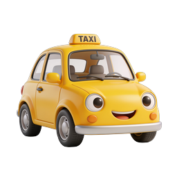 Cartoon Taxi Cab Icon - Cute 3D Yellow Vehicle
