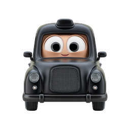 Cartoon Black Taxi Cab Character Icon - 3D Render