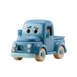 Cute Cartoon Toy Truck Icon - 3D Clay Style Blue Pickup