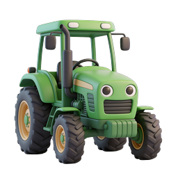 Cute Cartoon Green Tractor Icon - 3D Clay Style