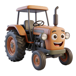 Cute Cartoon Tractor Icon - 3D Farm Vehicle