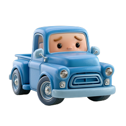 Cute Blue Cartoon Truck Character Icon - 3D Clay Style