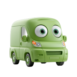 Cute 3D Cartoon Green Van with Big Eyes Icon