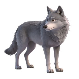 3D Cartoon Wolf Icon - Realistischer Wildtier-Charakter