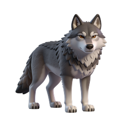 Cartoon Wolf Character Icon - 3D Wildlife