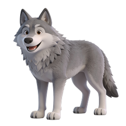 Friendly Cartoon Wolf Character 3D Icon