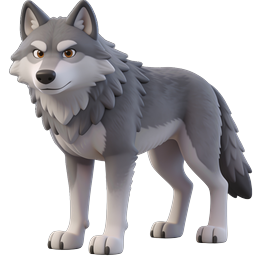 Cartoon Wolf Character 3D Icon for Wildlife & Gaming