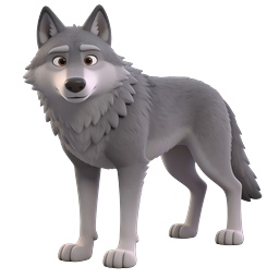 Cartoon Wolf 3D Icon - Friendly Wildlife Character
