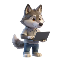 Cartoon Wolf with Laptop Icon for Creative Designs