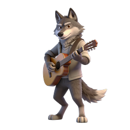 Icona lupo musicista cartone animato giocosa per progetti creativi