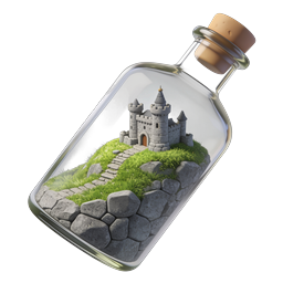 Icono 3D Castillo encantado en botella de cristal
