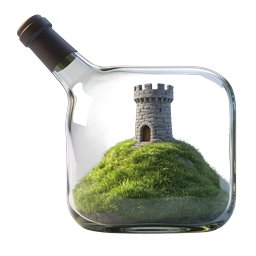 Castillo en botella - Icono de diorama en miniatura de fantasía