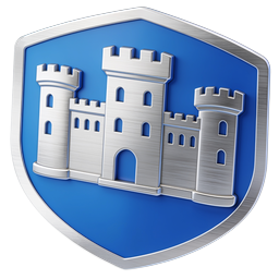 Castle Shield Security Icon - 3D Metallic Fortress